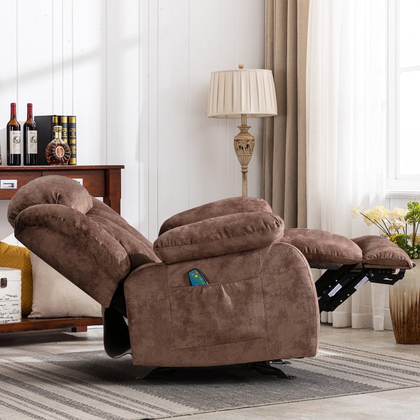 Fauteuil inclinable manuel en tissu doux avec masseur et chauffage