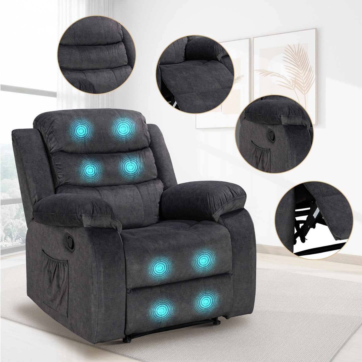 Fauteuil inclinable souple avec fonction massage et chauffage