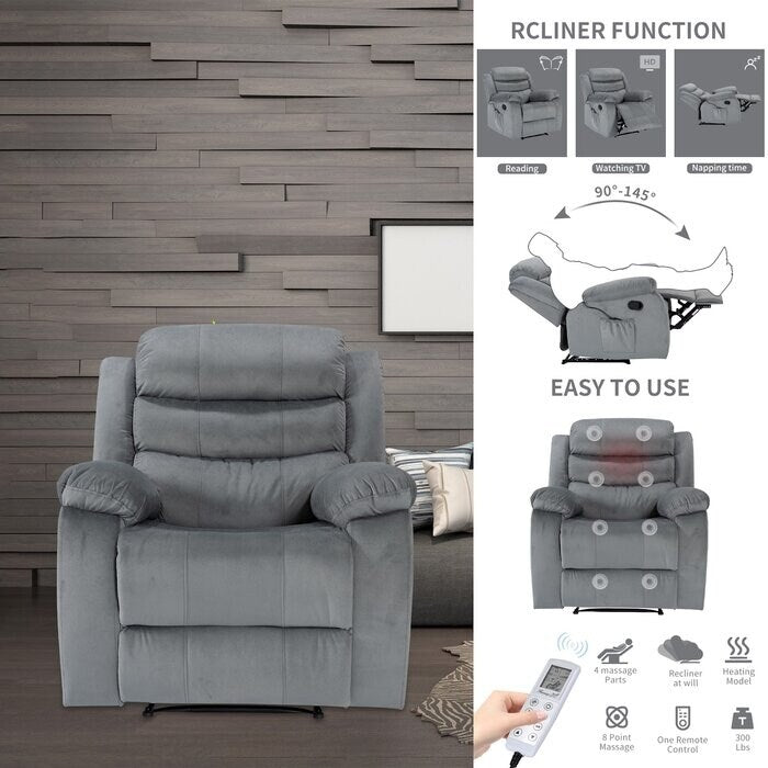 Fauteuil inclinable souple avec fonction massage et chauffage
