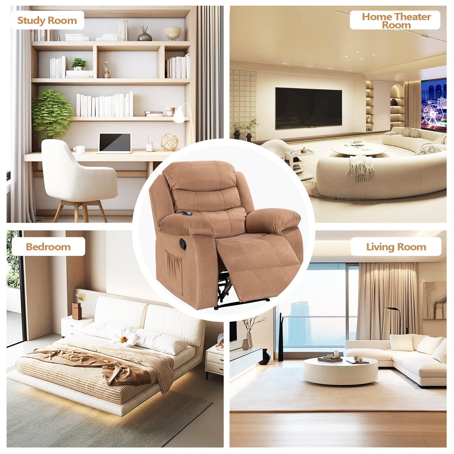 Fauteuil inclinable souple avec fonction massage et chauffage