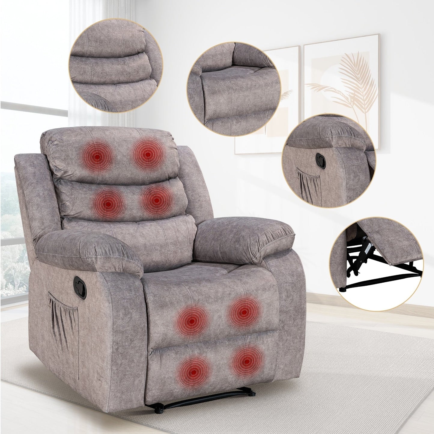 Fauteuil inclinable souple avec fonction massage et chauffage