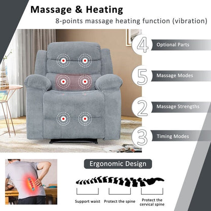 Fauteuil inclinable souple avec fonction massage et chauffage