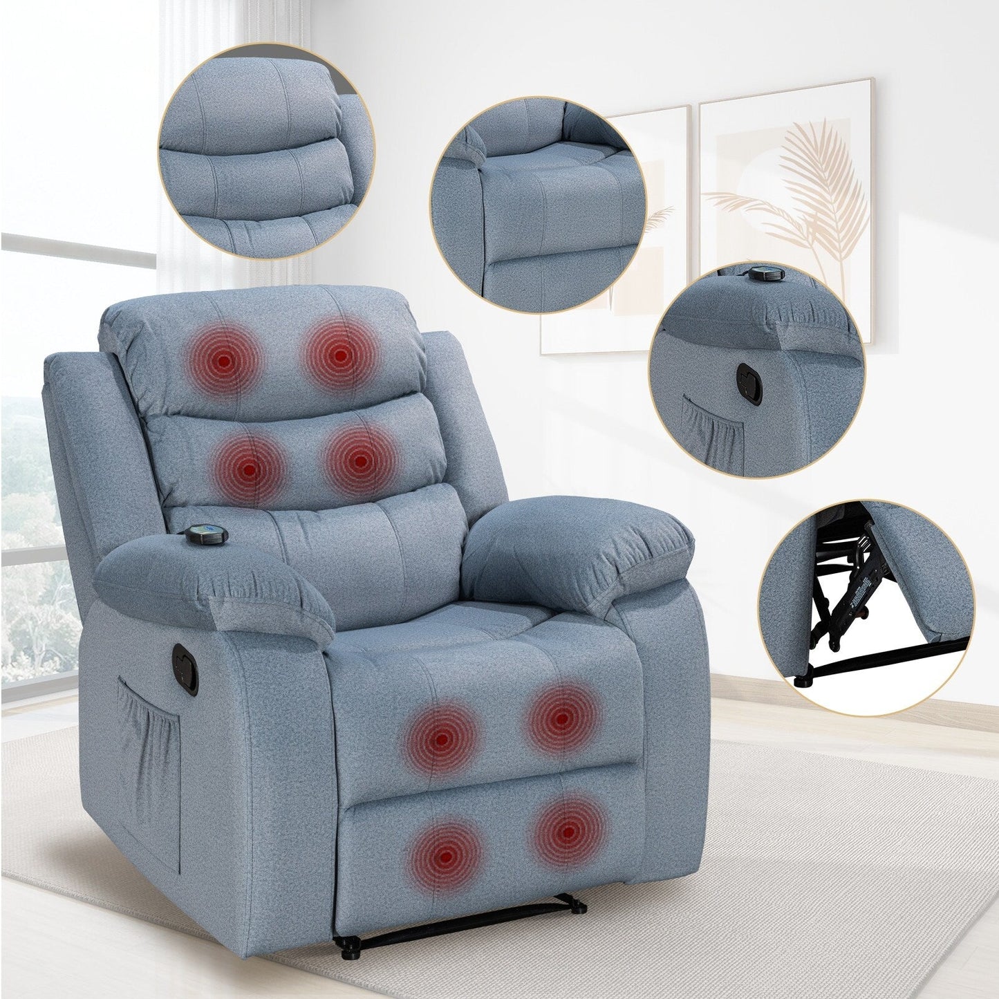Fauteuil inclinable souple avec fonction massage et chauffage
