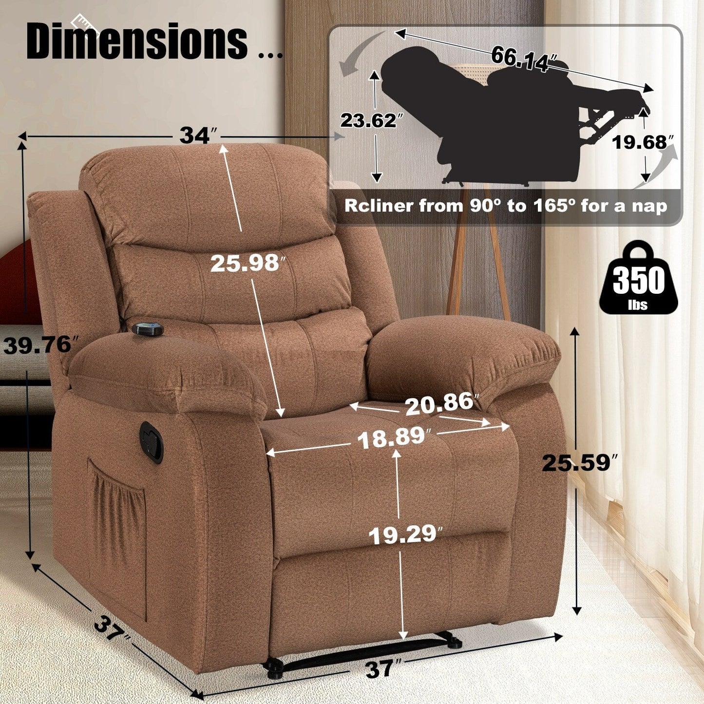 Fauteuil inclinable souple avec fonction massage et chauffage