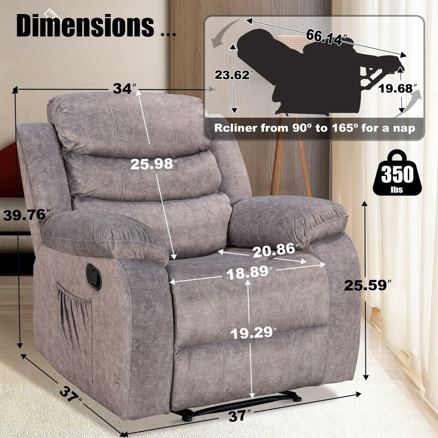 Fauteuil inclinable souple avec fonction massage et chauffage