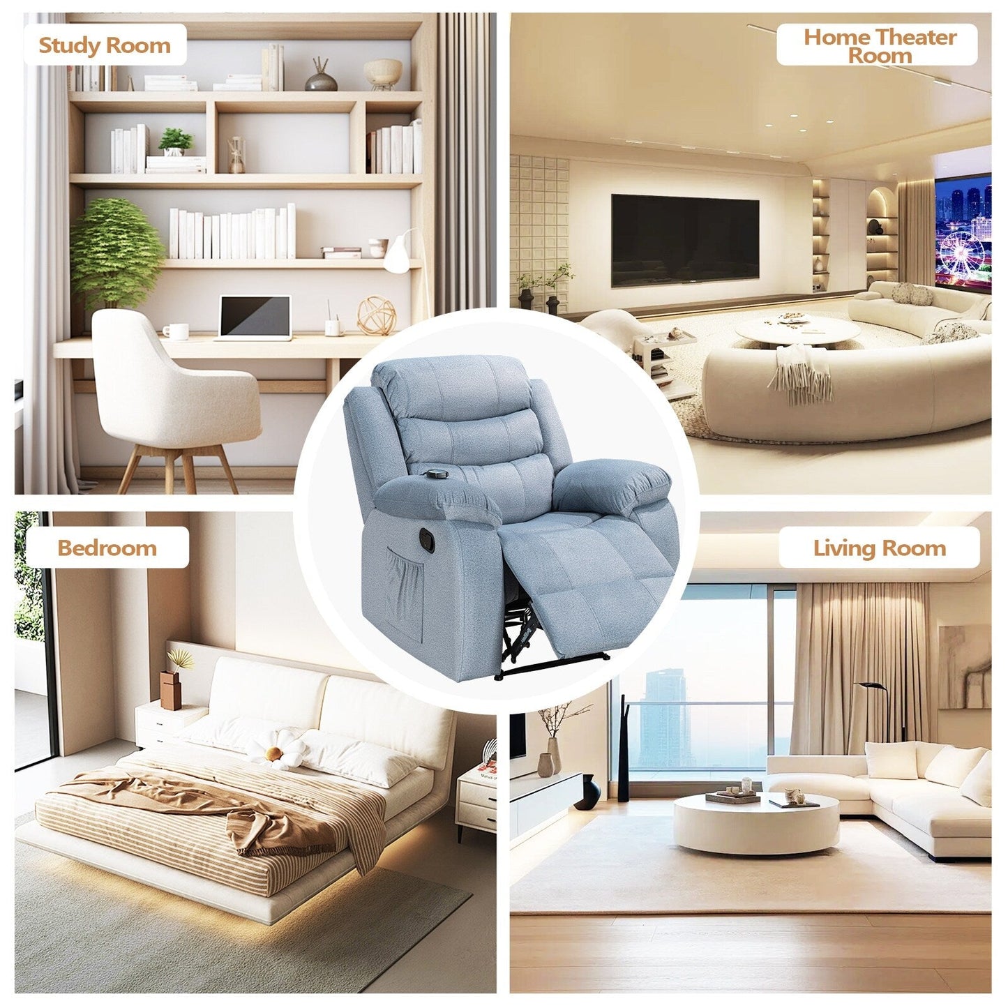 Fauteuil inclinable souple avec fonction massage et chauffage