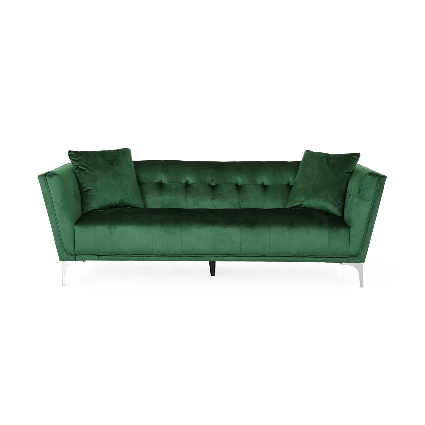 Canapé Sofy, 87 pouces, Chesterfield moderne en velours vert émeraude avec 2 oreillers