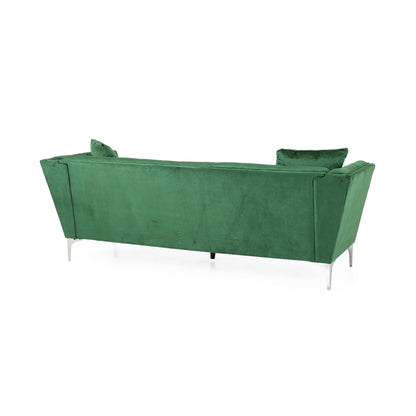 Canapé Sofy, 87 pouces, Chesterfield moderne en velours vert émeraude avec 2 oreillers