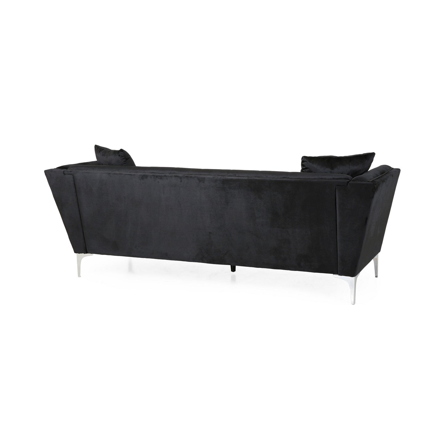 Canapé Sofy, Chesterfield moderne de 87 pouces, velours noir élégant avec 2 oreillers