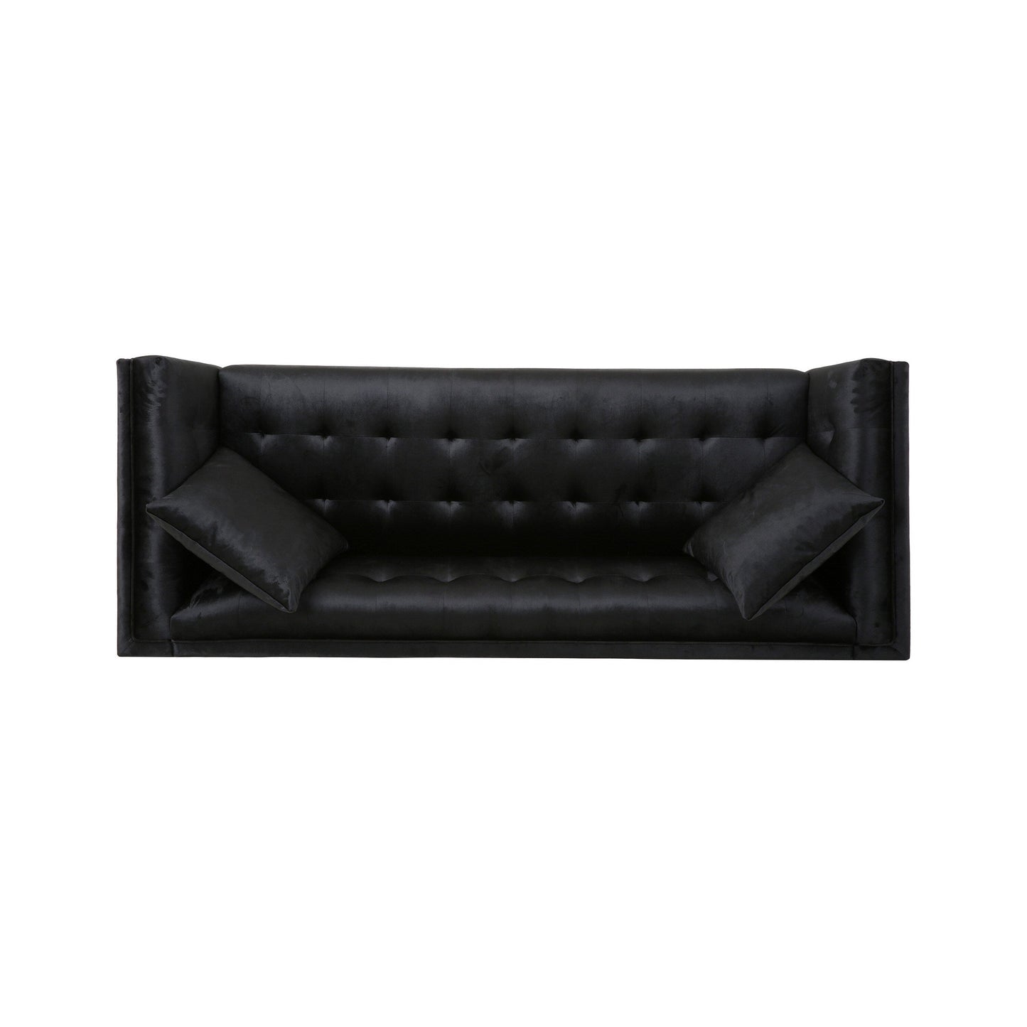 Canapé Sofy, Chesterfield moderne de 87 pouces, velours noir élégant avec 2 oreillers