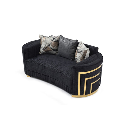 Canapé droit Soledad 75 po en polyester noir avec accoudoirs coussinés