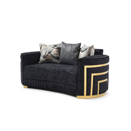 Canapé droit Soledad 75 po en polyester noir avec accoudoirs coussinés