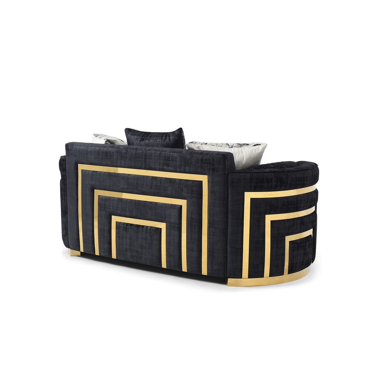 Canapé droit Soledad 75 po en polyester noir avec accoudoirs coussinés