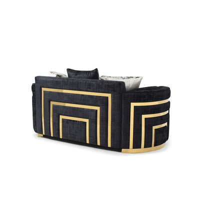 Canapé droit Soledad 75 po en polyester noir avec accoudoirs coussinés