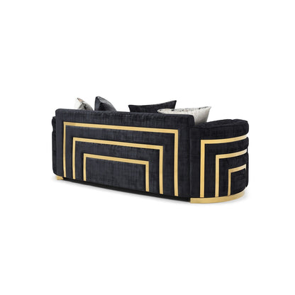 Canapé droit Soledad 91 po en polyester noir avec accoudoirs coussinés