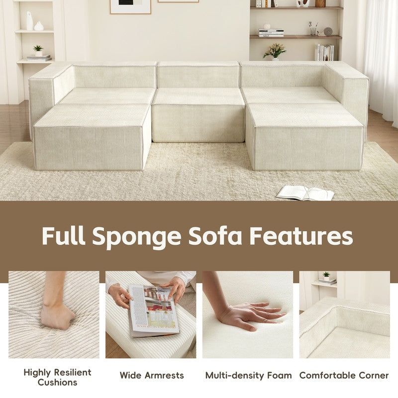 Canapé à compression en velours côtelé sans accoudoirs avec dossier solide