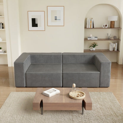 Canapé à compression en velours côtelé sans accoudoirs avec dossier solide