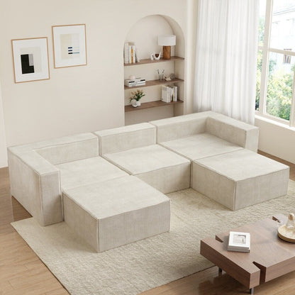 Canapé à compression en velours côtelé sans accoudoirs avec dossier solide