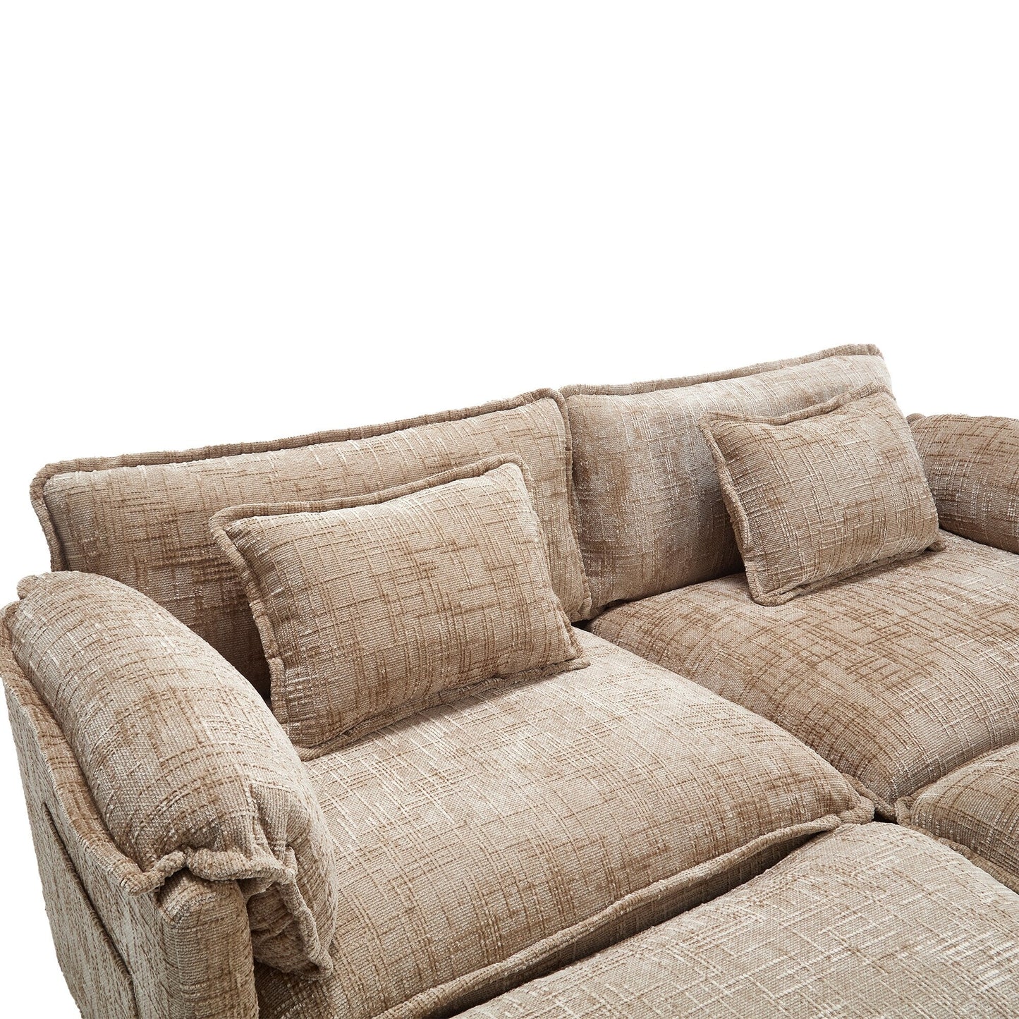 Construction solide, la structure globale du canapé est stable, deux repose-pieds et un canapé deux places avec poches latérales