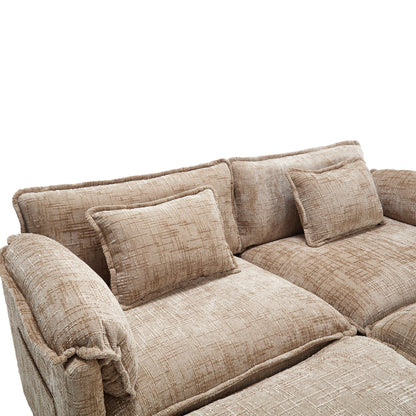 Construction solide, la structure globale du canapé est stable, deux repose-pieds et un canapé deux places avec poches latérales