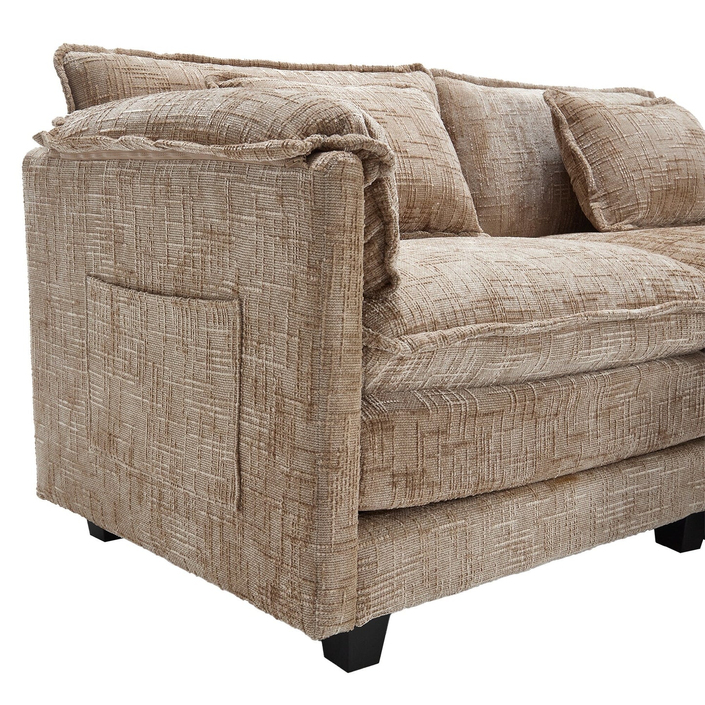 Construction solide, la structure globale du canapé est stable, deux repose-pieds et un canapé deux places avec poches latérales