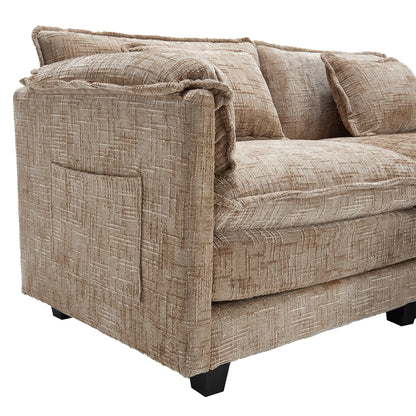 Construction solide, la structure globale du canapé est stable, deux repose-pieds et un canapé deux places avec poches latérales