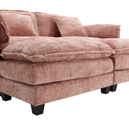 Construction solide, la structure globale du canapé est stable, deux repose-pieds et un canapé deux places avec poches latérales