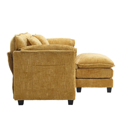 Construction solide, la structure globale du canapé est stable, deux repose-pieds et un canapé deux places avec poches latérales