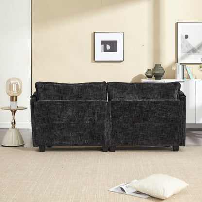 Construction solide, la structure globale du canapé est stable, deux repose-pieds et un canapé deux places avec poches latérales