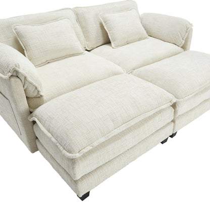 Construction solide, la structure globale du canapé est stable, deux repose-pieds et un canapé deux places avec poches latérales