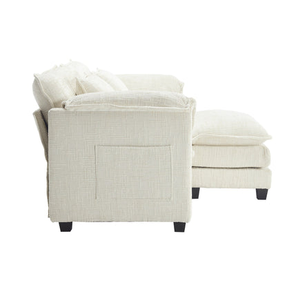 Construction solide, la structure globale du canapé est stable, deux repose-pieds et un canapé deux places avec poches latérales