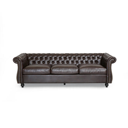 Canapé Chesterfield Somerville en similicuir capitonné avec accoudoirs en volutes par Christopher Knight Home