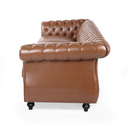 Canapé Chesterfield Somerville en similicuir capitonné avec accoudoirs en volutes par Christopher Knight Home