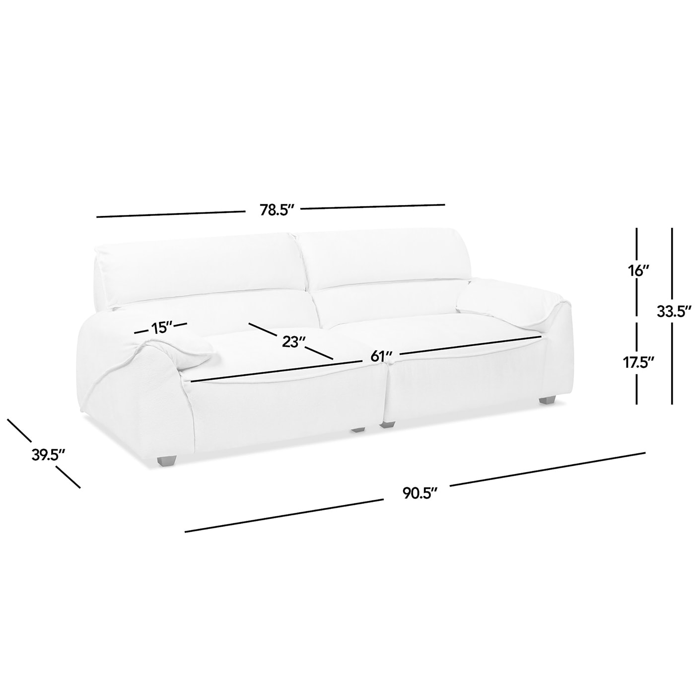 Canapé modulaire rembourré Sorrento 90,5 en chenille, 2 pièces