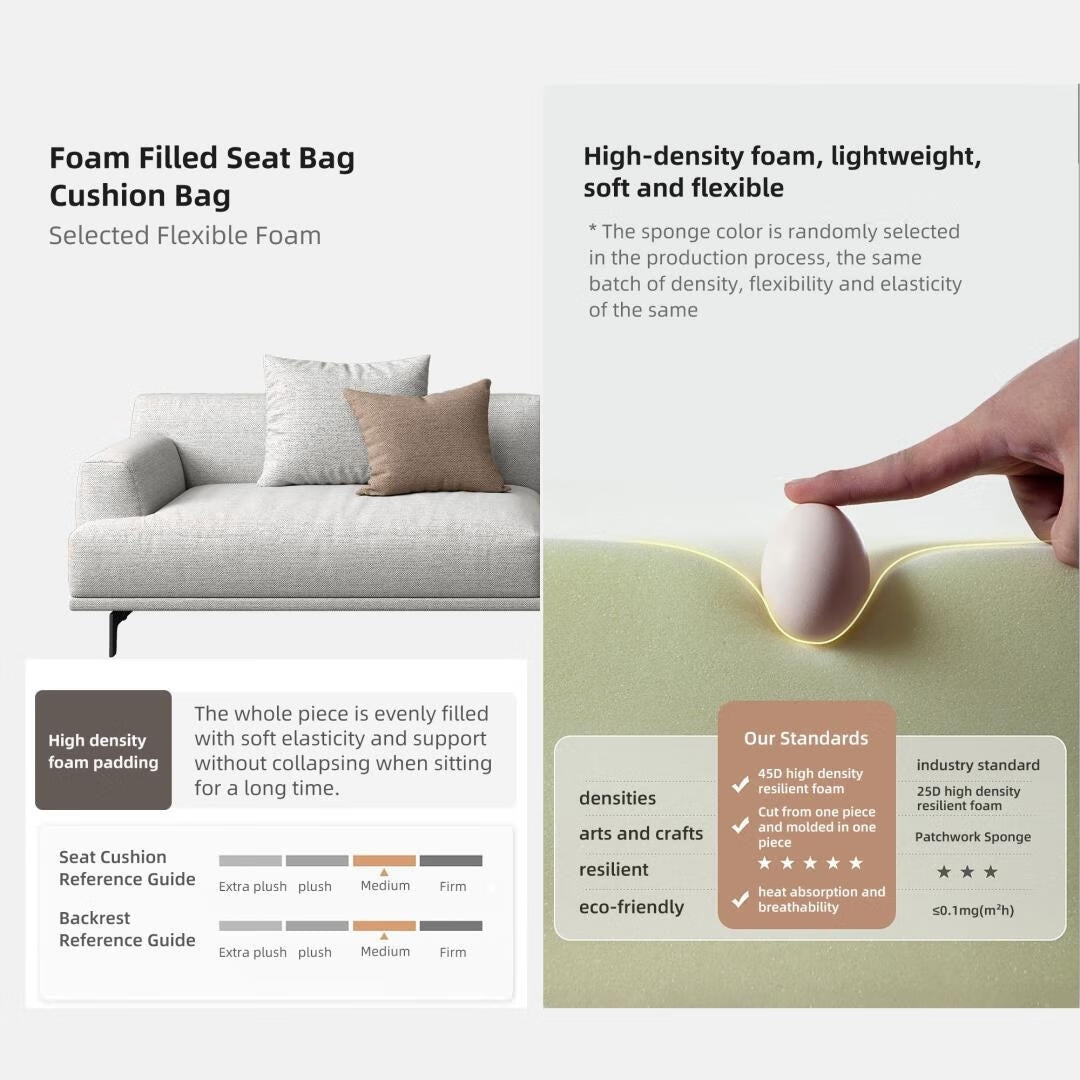 Canapé droit en tissu beige avec accoudoirs carrés