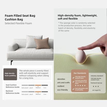 Canapé droit en tissu beige avec accoudoirs carrés