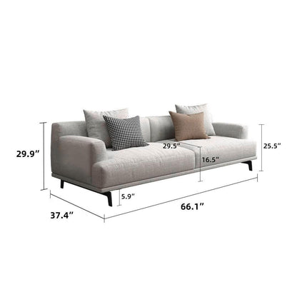 Canapé droit en tissu beige avec accoudoirs carrés