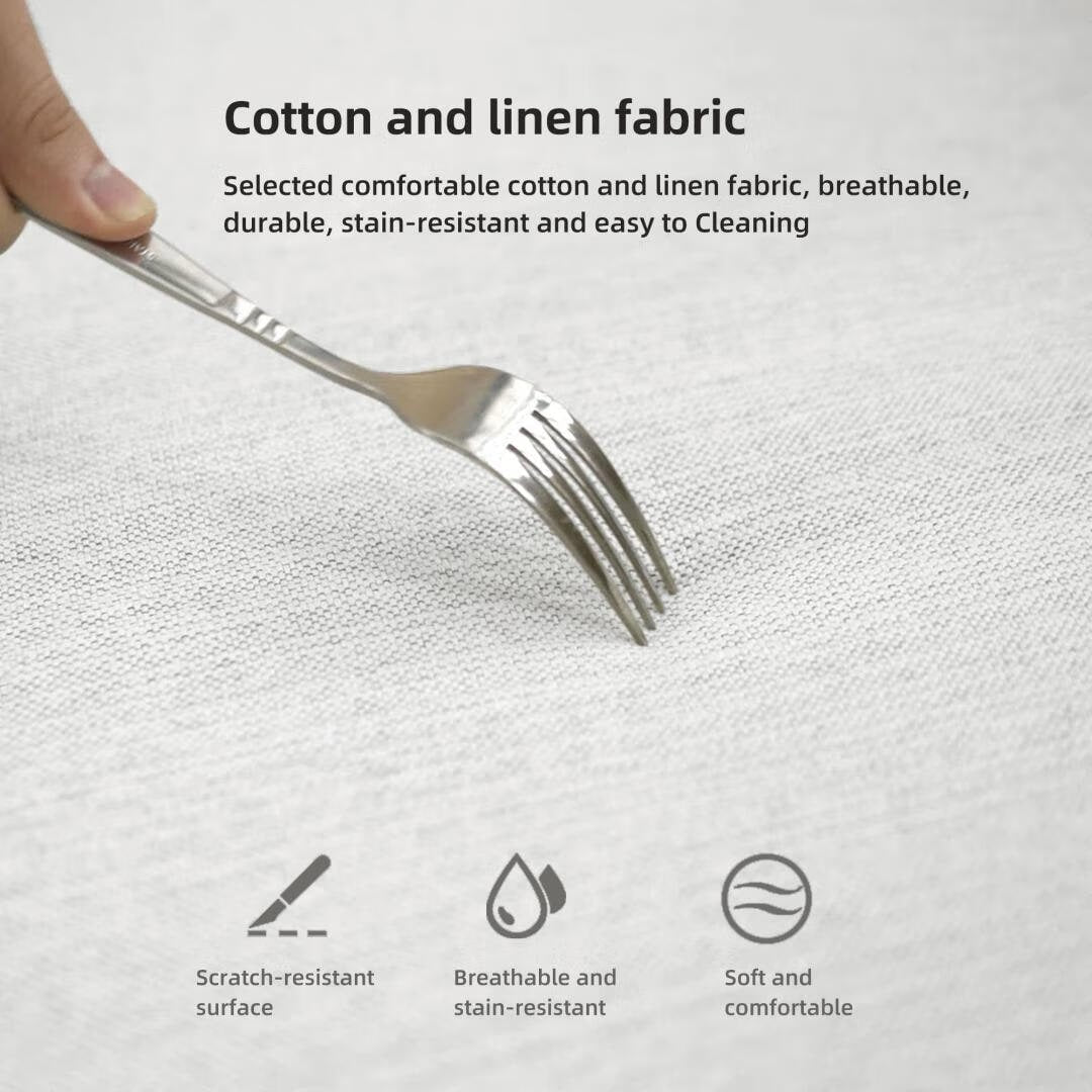 Canapé droit en tissu beige avec accoudoirs carrés