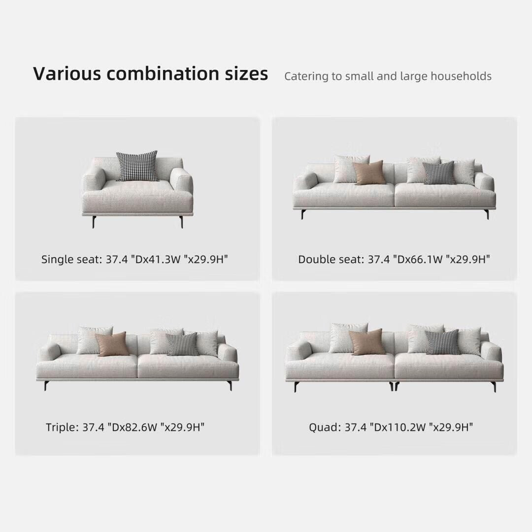 Canapé droit en tissu beige avec accoudoirs carrés