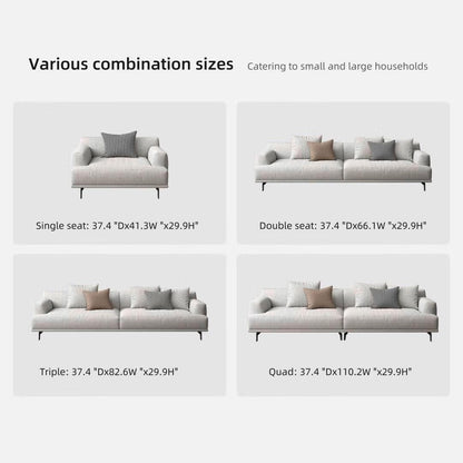 Canapé droit en tissu beige avec accoudoirs carrés