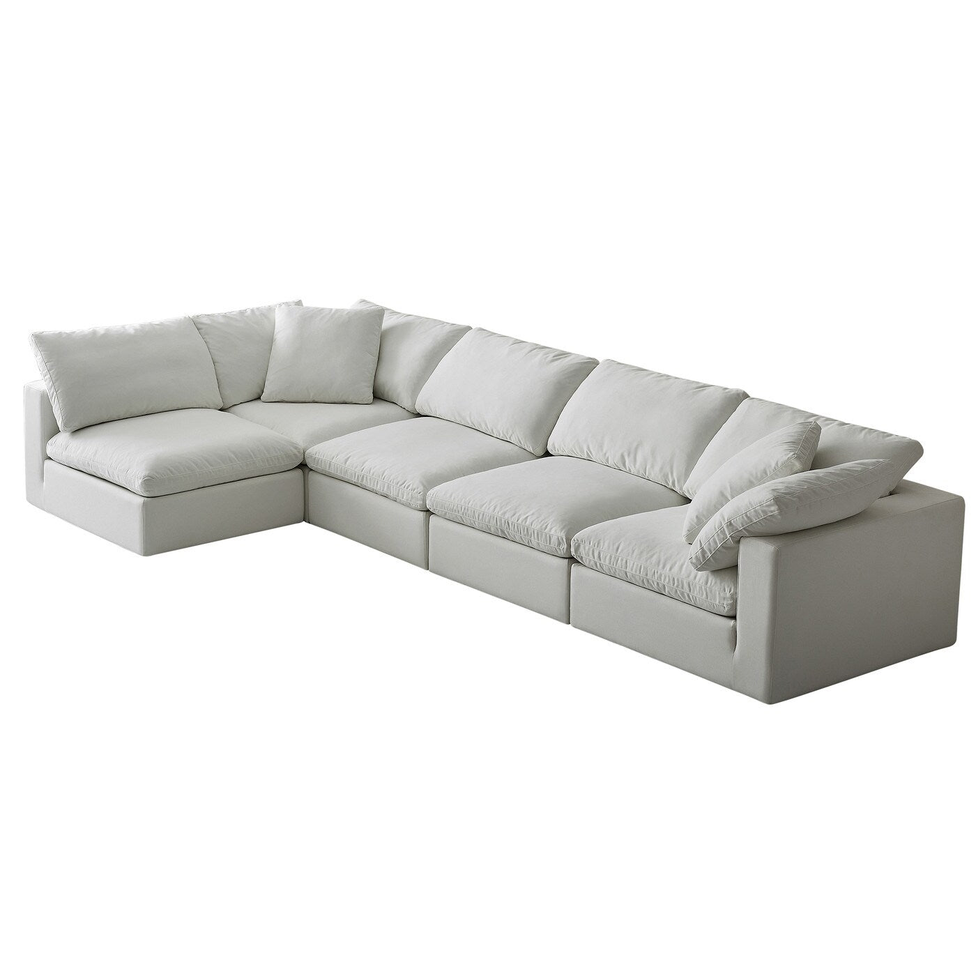 Canapé d'angle rectangulaire en lin à accoudoirs carrés, blanc perle