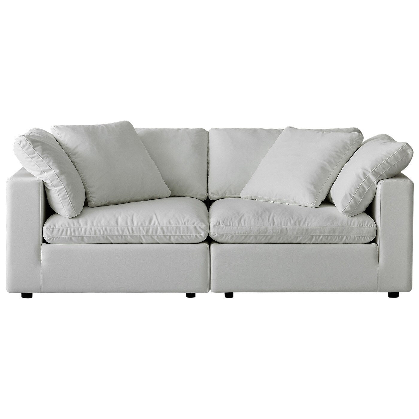 Canapé d'angle rectangulaire en lin à accoudoirs carrés, blanc perle