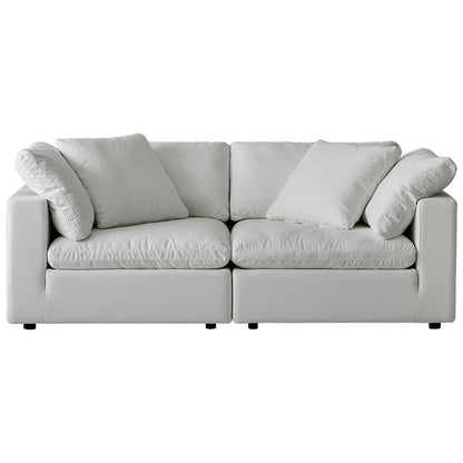 Canapé d'angle rectangulaire en lin à accoudoirs carrés, blanc perle