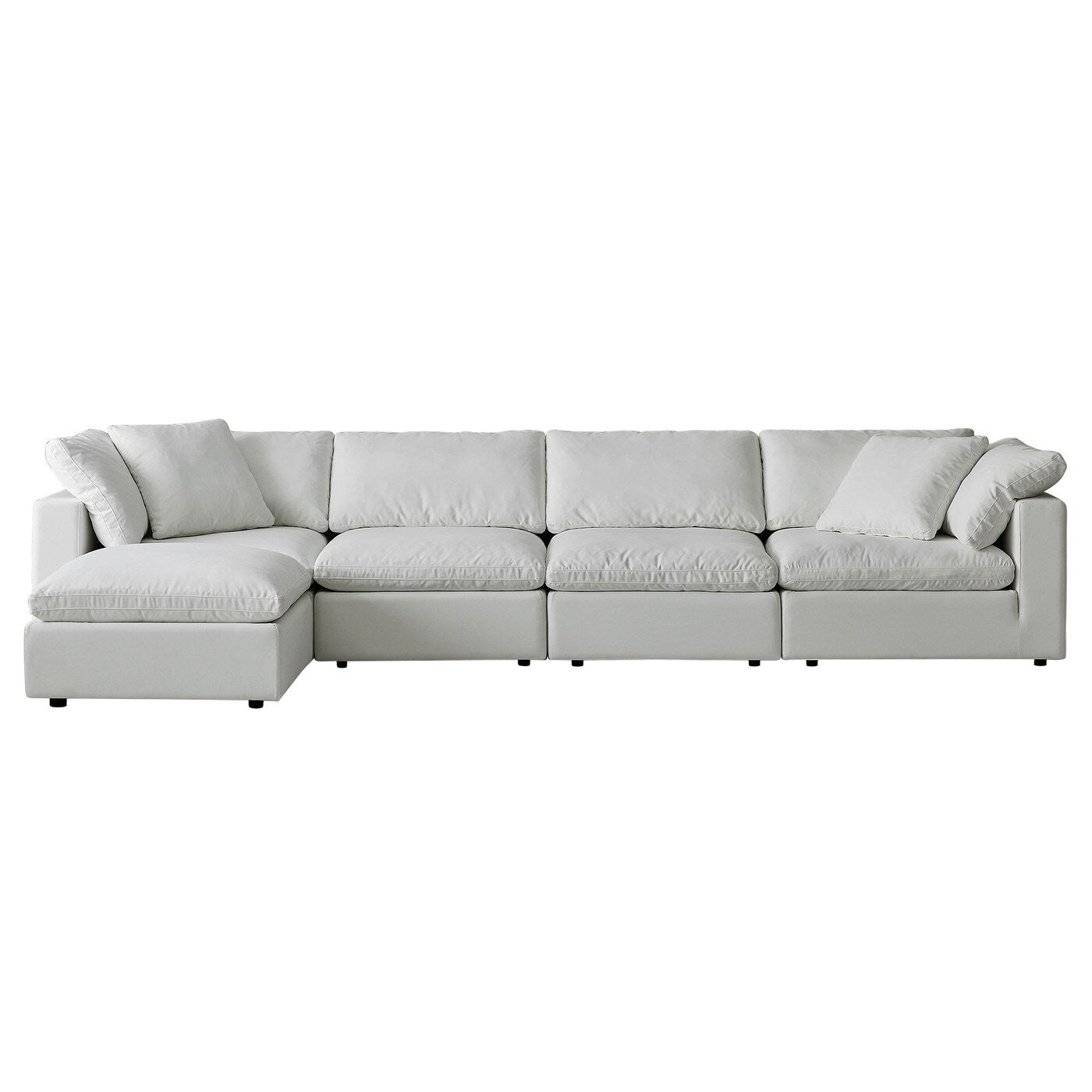 Canapé d'angle rectangulaire en lin à accoudoirs carrés, blanc perle