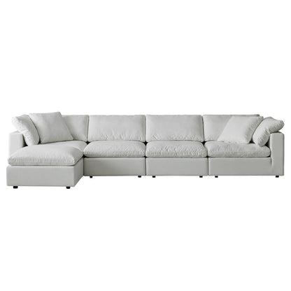 Canapé d'angle rectangulaire en lin à accoudoirs carrés, blanc perle