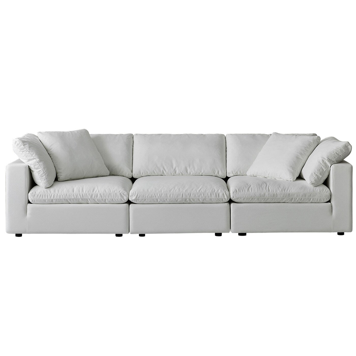 Canapé d'angle rectangulaire en lin à accoudoirs carrés, blanc perle