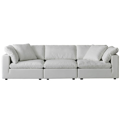 Canapé d'angle rectangulaire en lin à accoudoirs carrés, blanc perle