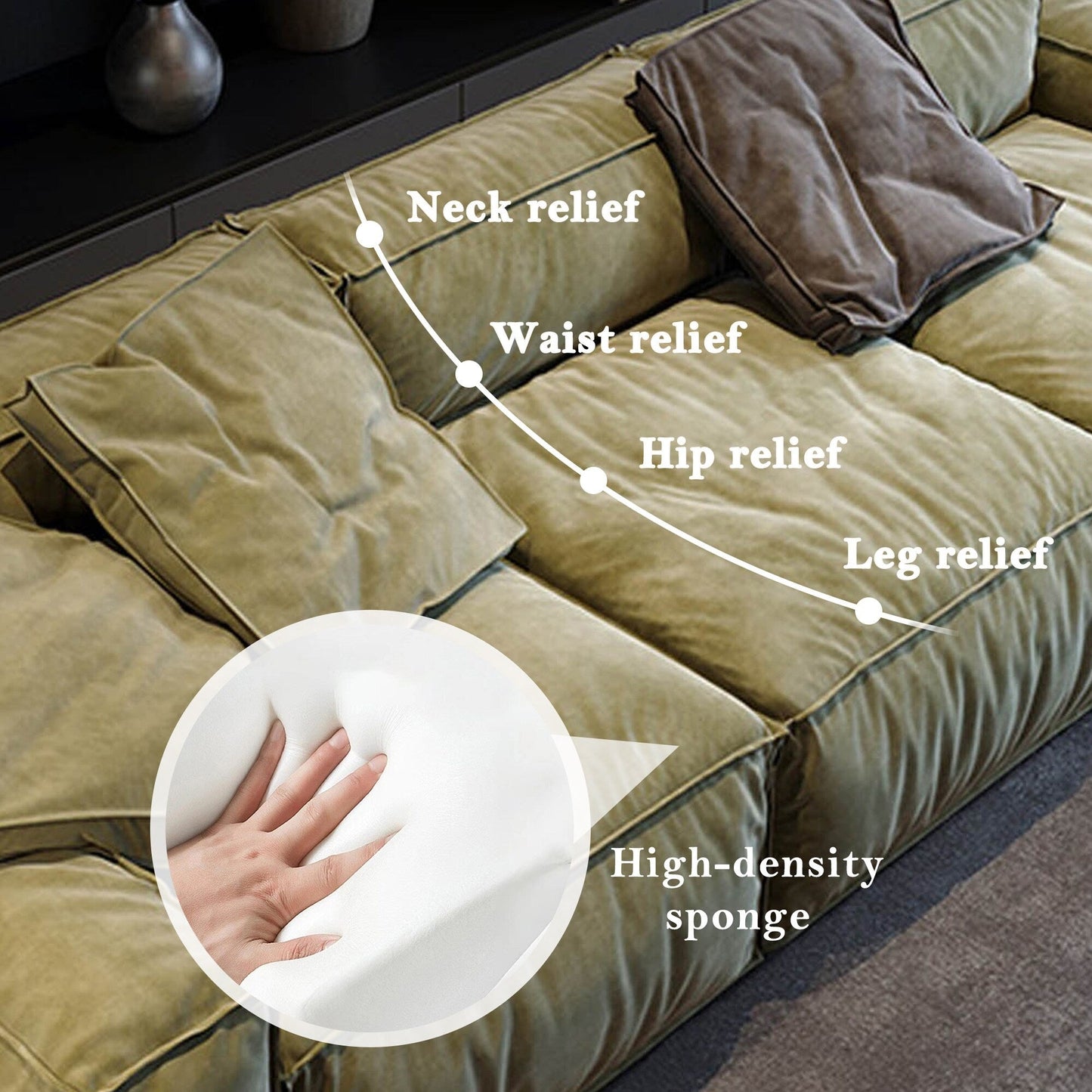 Canapé carré Masha en velours de 110 pouces, quatre places, pour le salon, canapé-lit