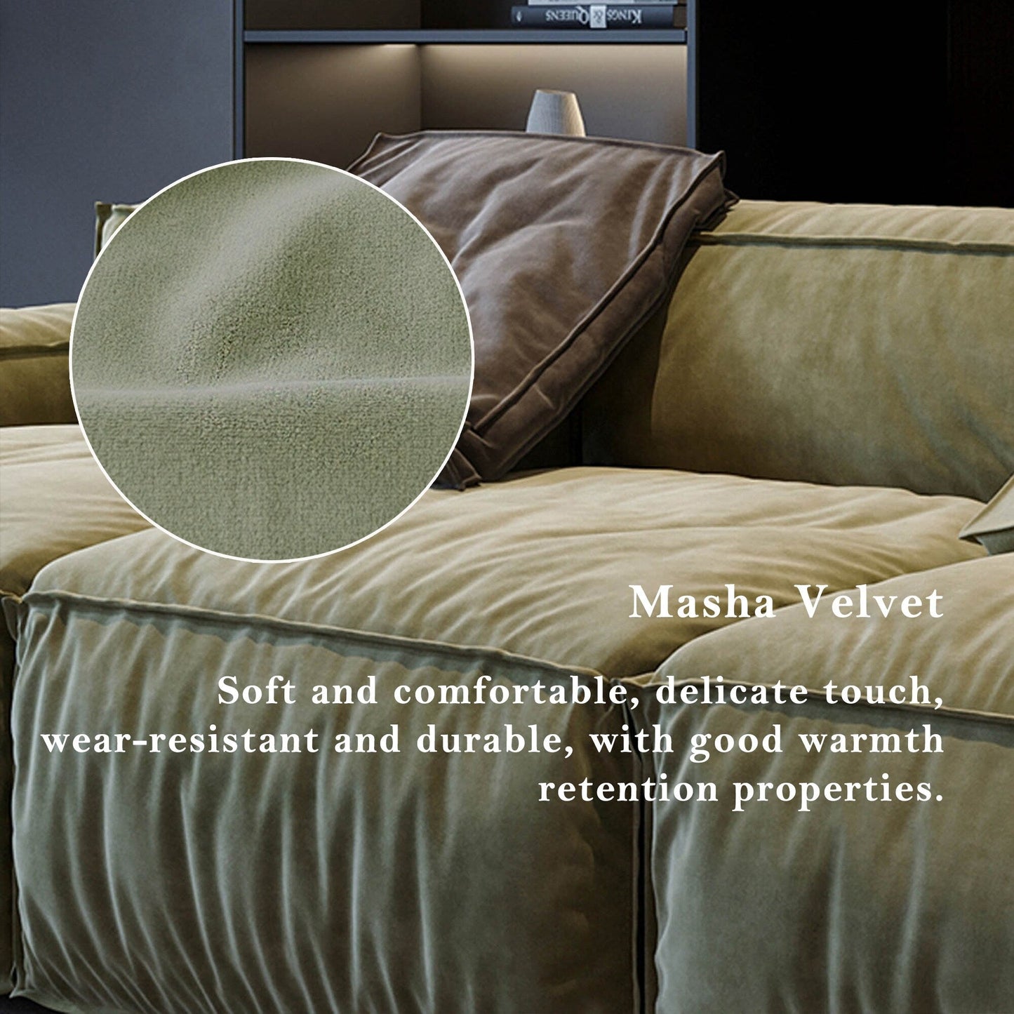 Canapé carré Masha en velours de 110 pouces, quatre places, pour le salon, canapé-lit