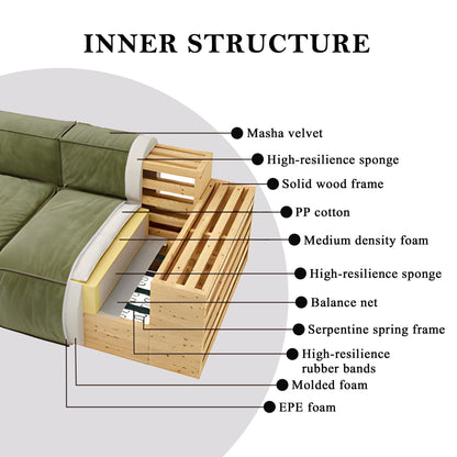 Canapé carré Masha en velours de 110 pouces, quatre places, pour le salon, canapé-lit